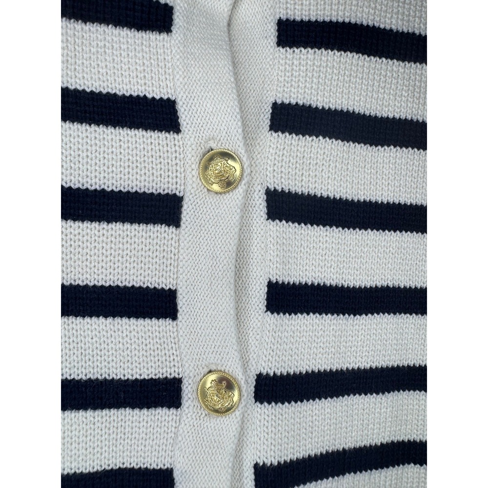 J.Crew Striped Cardigan Navy White Gold Button Crop Sweater - Picture 4 of 5
